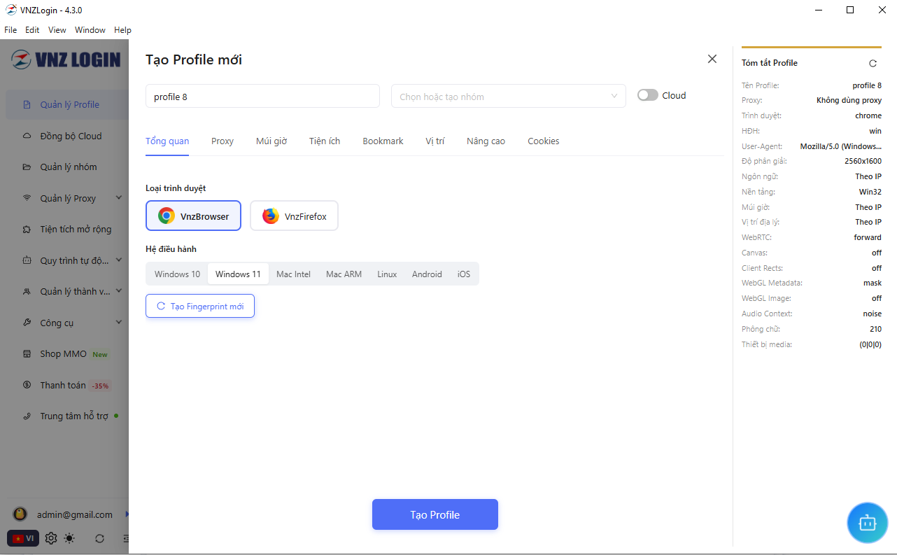 Set up browser in VnzLogin